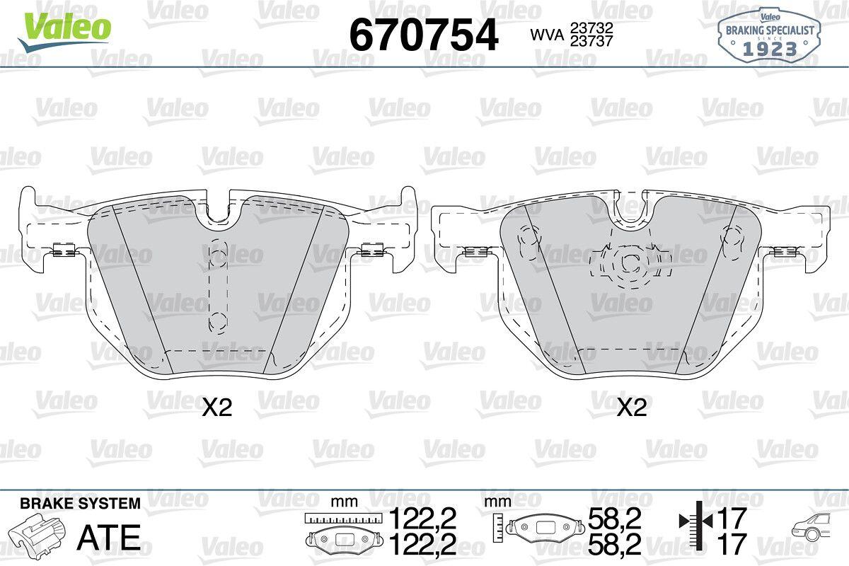 Valeo 670754 Brake Pad Rear BMW E60/E61/E63/E64 520/525/530 122mm — Brake Pads