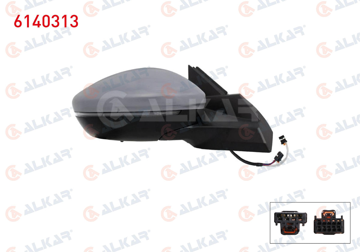 Alkar 6140313 Outer Rear View Mirror Right Electric Heated Primed with Turn Signal with Sensor Le — Tail, Signal & Reflectors