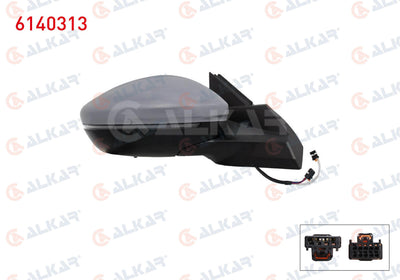 Alkar 6140313 Outer Rear View Mirror Right Electric Heated Primed with Turn Signal with Sensor Le — Tail, Signal & Reflectors