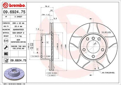 Brembo 09.6924.75 Brake Disc Front Grooved Air 296 mm (BMW 5 Serie E39 520-523-525-528-530-535) — Brake Rotors & Drums