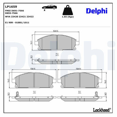 Delphi LP1659 Brake Pad Brake Front Nissan X-Trail 01-07/Pathfinder 97-04 — Brake Pads