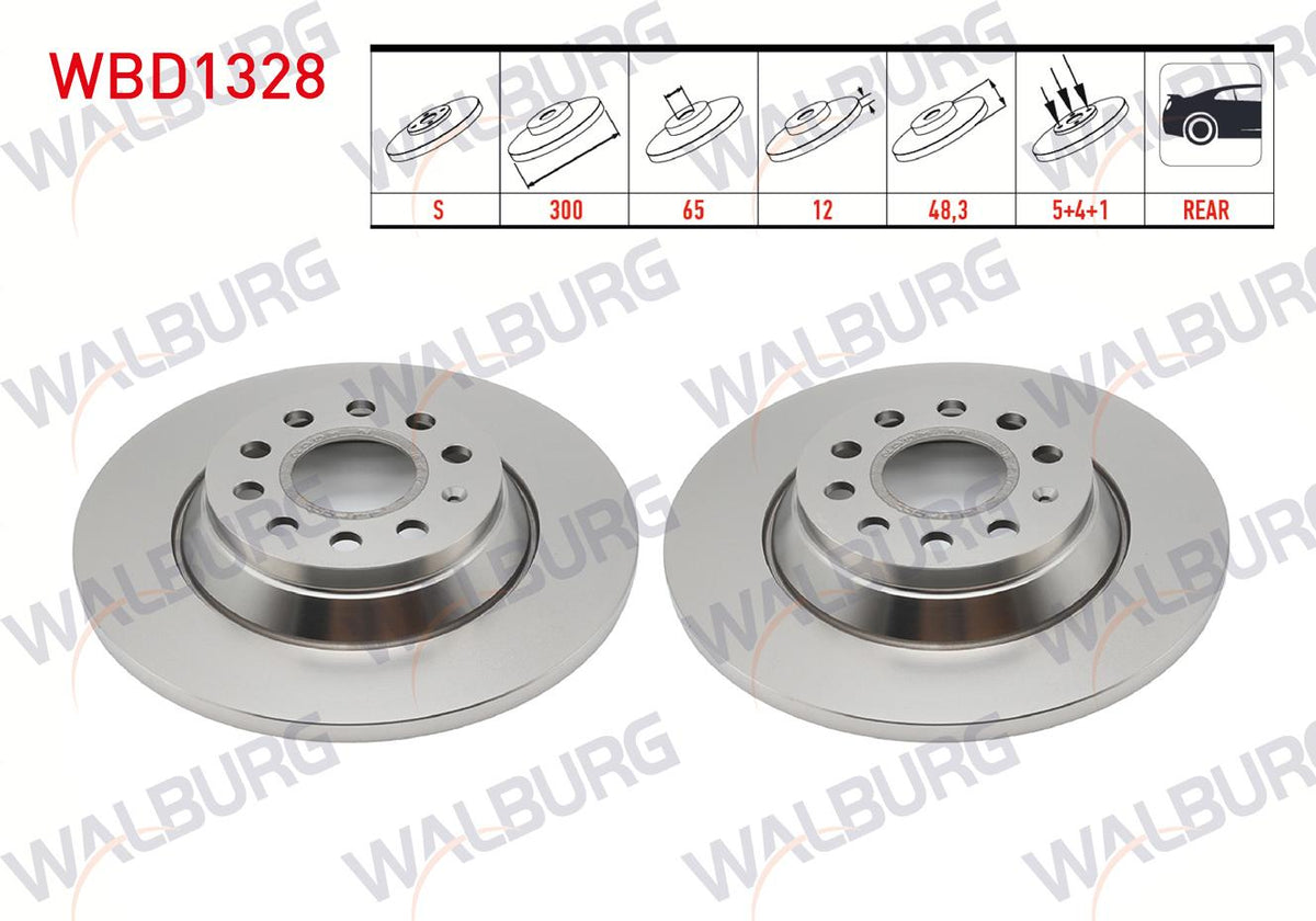 WALBURG WBD1328 Brake Disc Rear Straight 5 Bjn 300X12x65x48 — Brake Rotors & Drums