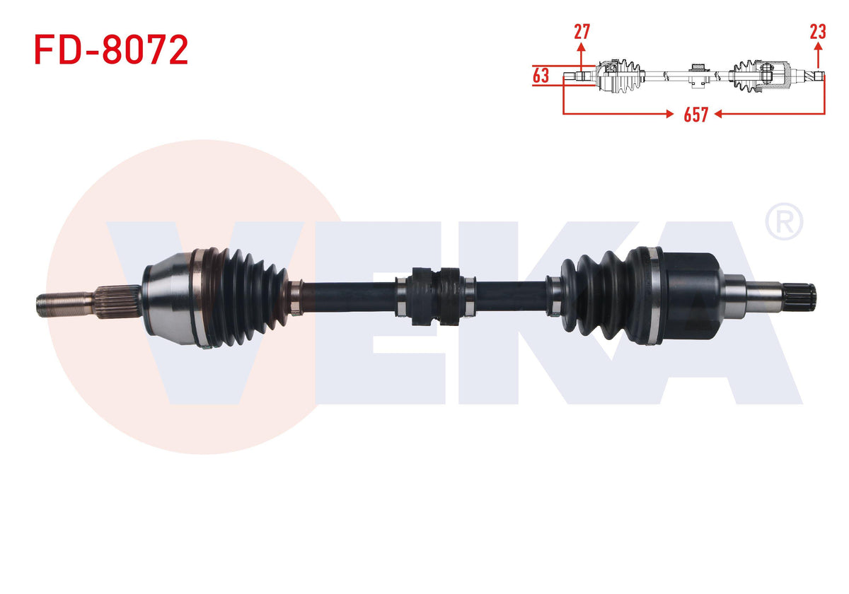 Veka FD-8072 Complete Axle Left Front Ford Focus III 1.6 TI-Vct M-T Length 657 mm 2011-2015