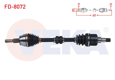 Veka FD-8072 Complete Axle Left Front Ford Focus III 1.6 TI-Vct M-T Length 657 mm 2011-2015 — Axles, CV Joints & Boots