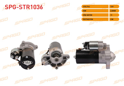 SPAGO SPG-STR1036 Starter Motor 12V 2.0Kw 11 Outer Cw (Str5195) Ducato 02-06 /Boxer 02-06 /Jumper 02-06 — Starting & Charging