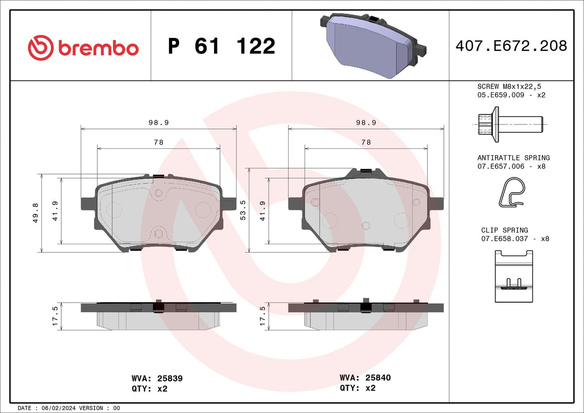 Brembo P61122 Brake Pad Rear Low-Met Opel 3008 II-308 II-5008 II-508 II-C4 Grand Picasso II — Brake Pads