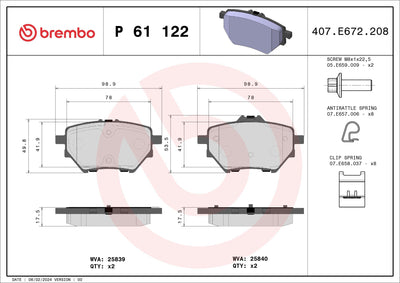 Brembo P61122 Brake Pad Rear Low-Met Opel 3008 II-308 II-5008 II-508 II-C4 Grand Picasso II