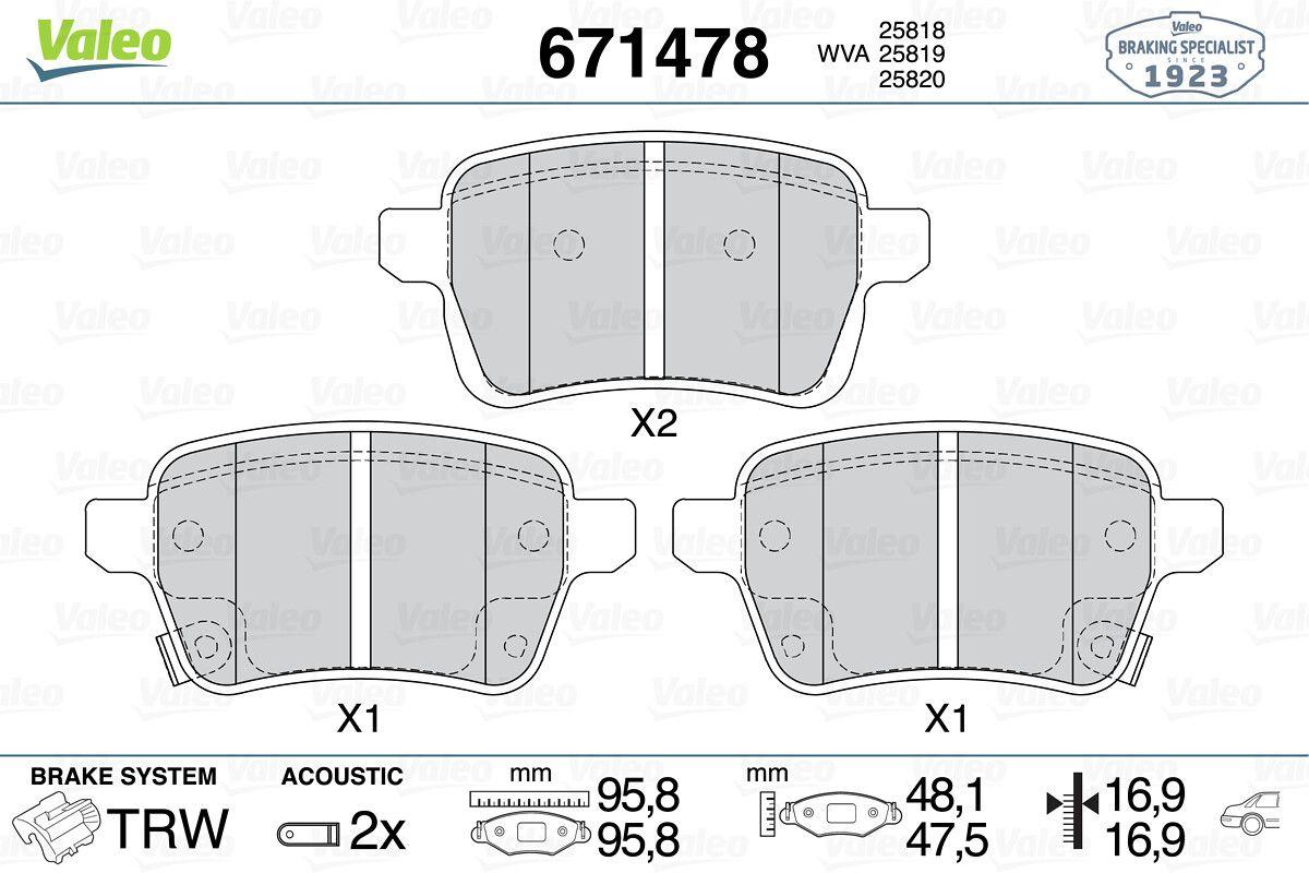 Valeo 671478 Brake Pad Rear Opel Corsa E Adam 14-16 — Brake Pads