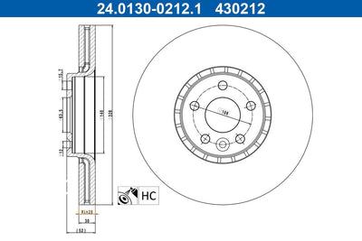 ATE 24.0130-0212.1 Brake Disc Front Xc60 08 > — Brake Rotors & Drums