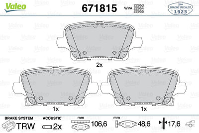 Valeo 671815 Brake Pad Opel Insignia B (17 Rim) Rear — Brake Pads