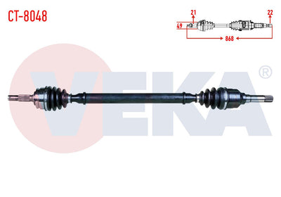 Veka CT-8048 Complete Axle Right Front Citroen C3 II 1.4 HDi M-T 21X22x49 Length 868mm 2009-2016 — Axles, CV Joints & Boots