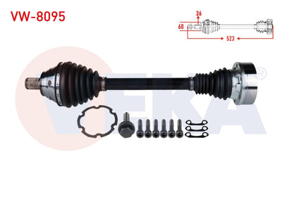 Veka VW-8095 Complete Axle Left Front Length 523mm VW Golf VII (5G1) 1.6 TDI A-T 2012-/ Golf VI (5 — Axles, CV Joints & Boots