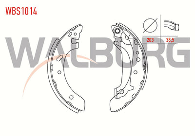 WALBURG WBS1014 Brake Shoe Rear Ford Escort VII 1.3 Wide Type with Lever 203X38 — Brake Cables & Hardware