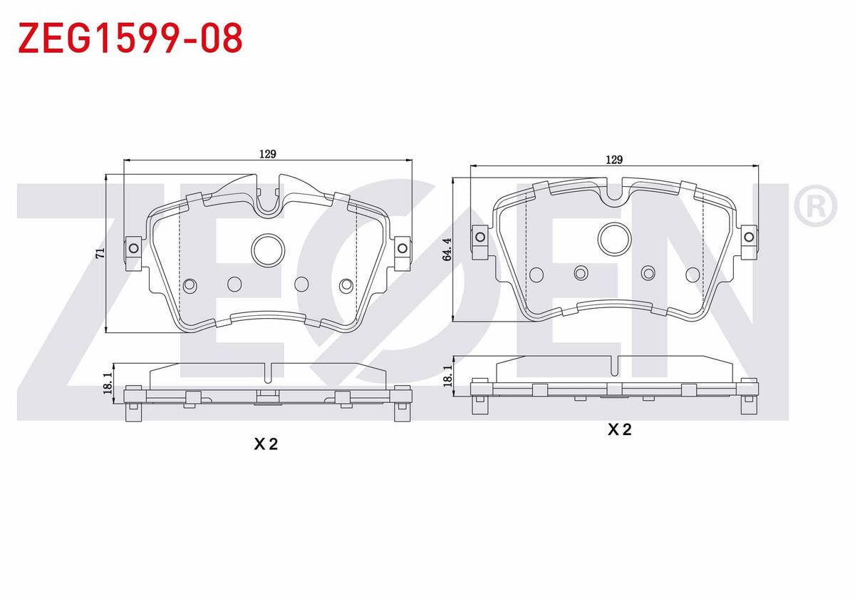 Zegen ZEG1599-08 Brake Pad Front BMW 2 Series (F45) 218 i 2014-/ Mini Cooper S (F56) 2.0 2013-/ Mini Countryman — Brake Pads