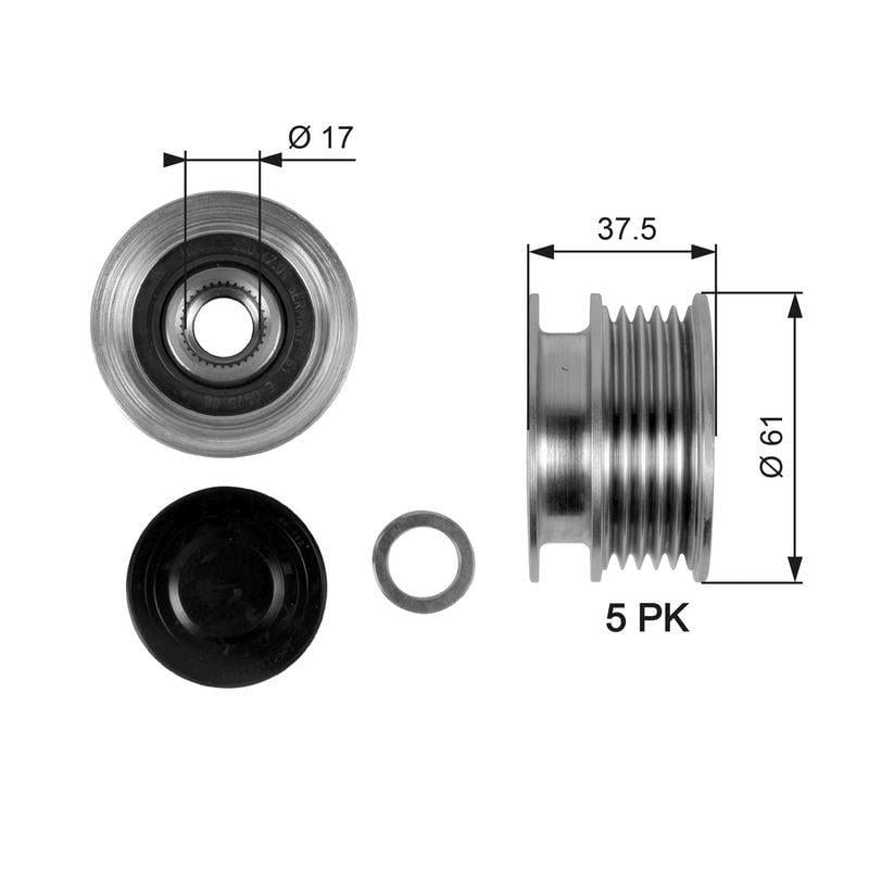 GATES OAP7108 Alternator Pulley - Compatibility with Clio 2, Kangoo, Magnet 1.5 dCi — Starting & Charging