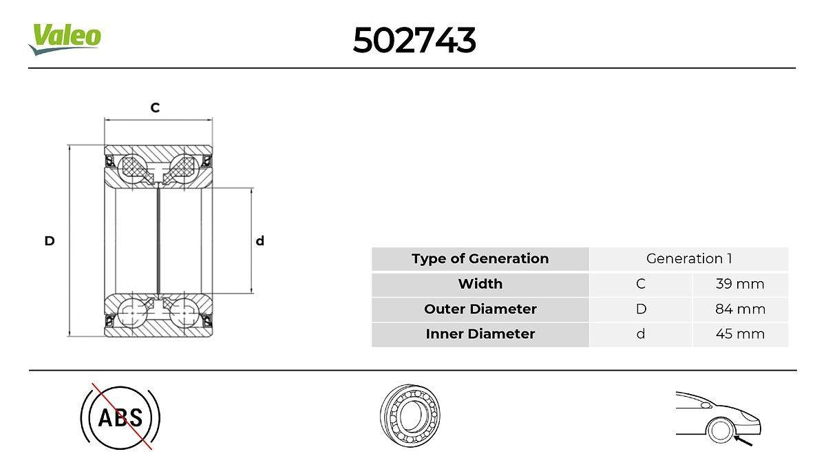 Valeo 502743 Wheel Bearing Front W210 96 > 02 S210 96 > 03 — Wheel Bearings