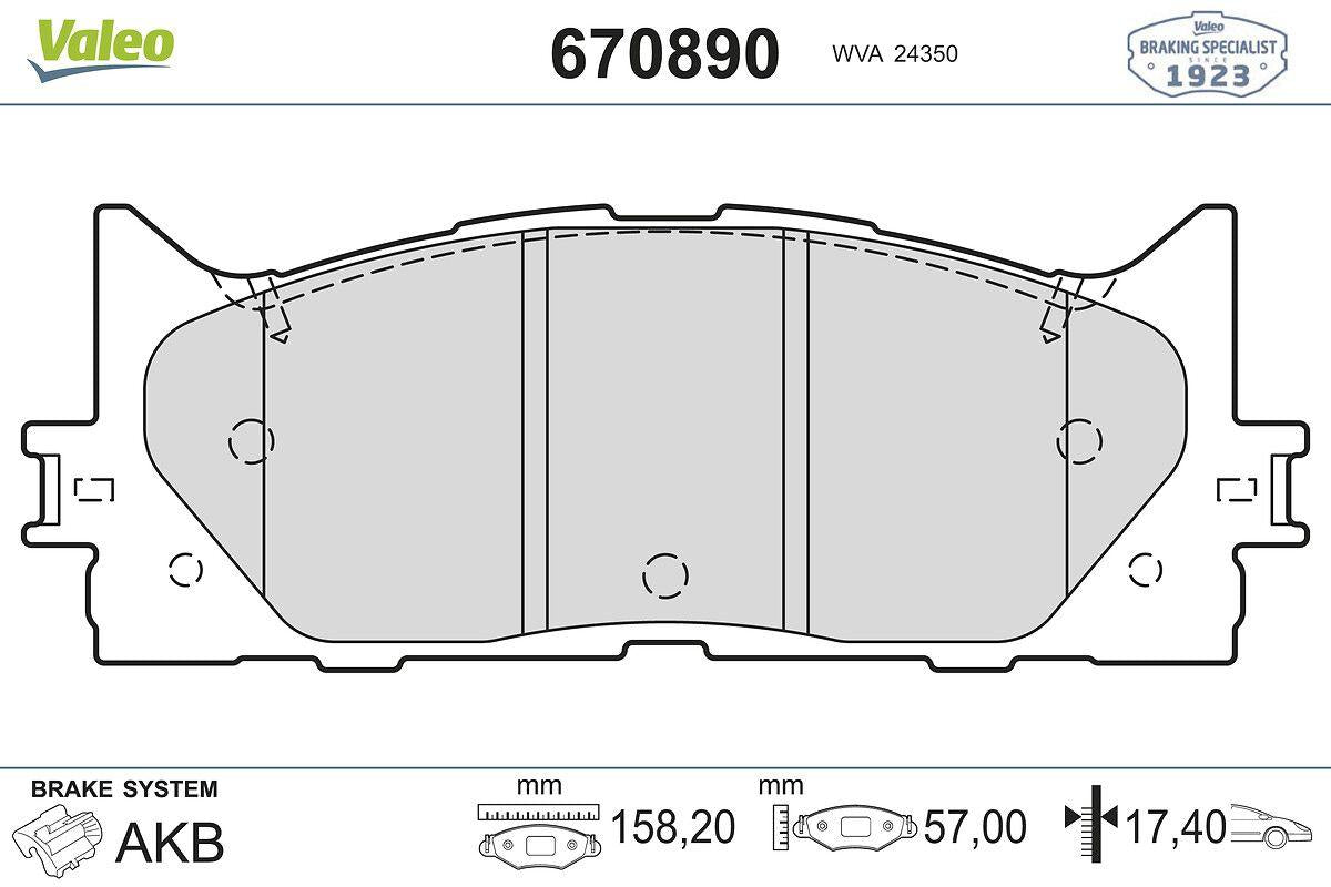Valeo 670890 Front Brake Pad Toyota Camry 06-11 Lexus 12-> — Brake Pads