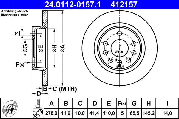 ATE 24.0112-0157.1 Brake Disc Opel Vectra C (without Air) Rear | Set of 2
