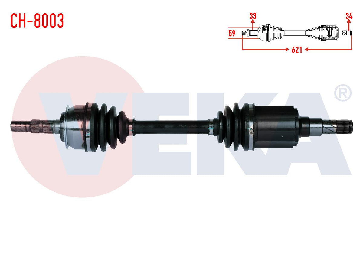 Veka CH-8003 Complete Axle Left Front Chevrolet Cruze (J300) 1.6 M-T Length 621mm 2009-2014 — Axles, CV Joints & Boots