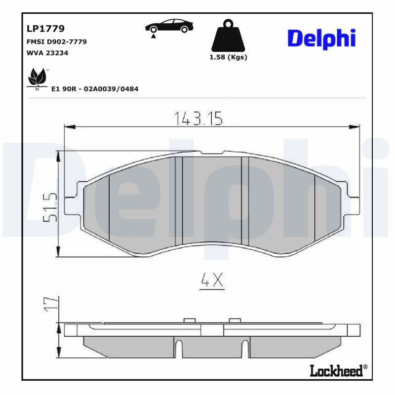 Delphi LP1779 Front Brake Pad Leganza 2.0 16V 06/97 12/02 2,2 04/99> — Brake Pads