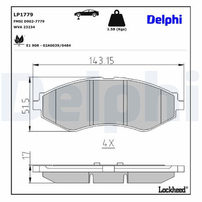 Delphi LP1779 Front Brake Pad Leganza 2.0 16V 06/97 12/02 2,2 04/99> — Brake Pads