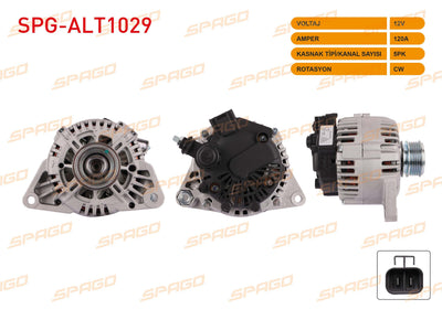SPAGO SPG-ALT1029 Alternator 12V 120A 5Pk (Alt8920) Accent 02-10- i30 07-12 / Rio 05-11-Ceed 06-12 (Die — Starting & Charging