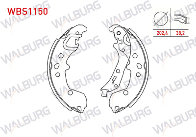 WALBURG WBS1150 Brake Shoe Rear with Lever 202,4X38 — Brake Cables & Hardware