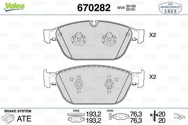 VALEO Front Brake Pads 670282 - Audi A8 / Quattro 2010-2017, Q5 2013-2017
