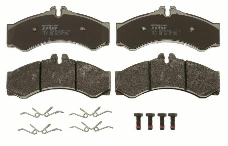 trw gdb1288 brake pads for vw lt and mercedes sprinter, close-up of trw gdb1288 brake pads, trw gdb1288 brake pads packaging TRW GDB1288 Brake Pads - Front/Rear for VW LT 1997-2007 & Mercedes Sprinter 1995-2006 | Performance & Durability TRW GDB1288 Brake Pads for VW & Mercedes Sprinter trw, gdb1288, brake-pads, vw-lt, mercedes-sprinter, vehicle-maintenance, braking-system, mechanics-tools, automotive-parts, ai-generated
