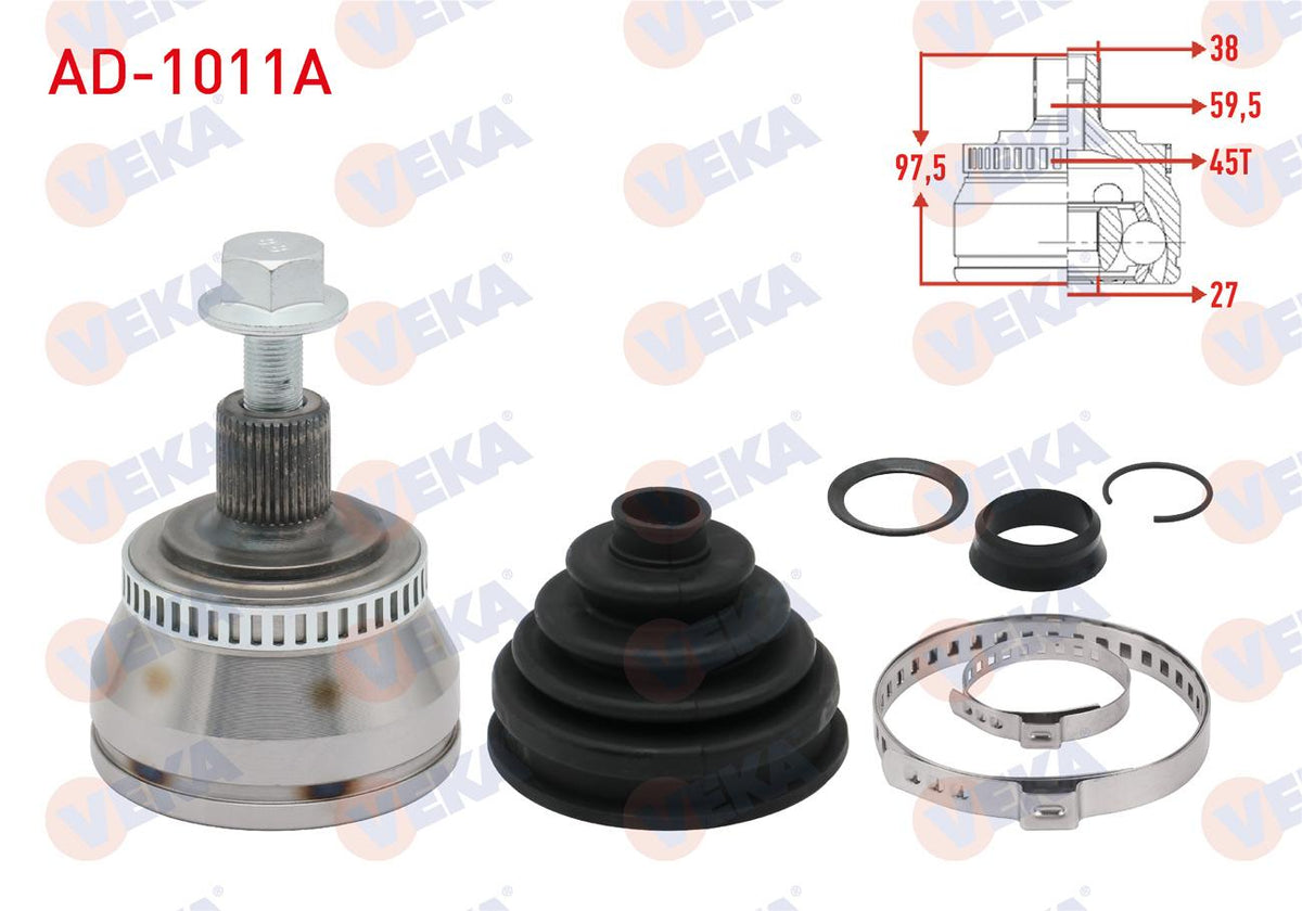 Veka AD-1011A CV Joint Left-Right Front Outer Volkswagen Passat (3B3) 1.9 TDI ABS li 45 Outer 38X2 — Axles, CV Joints & Boots