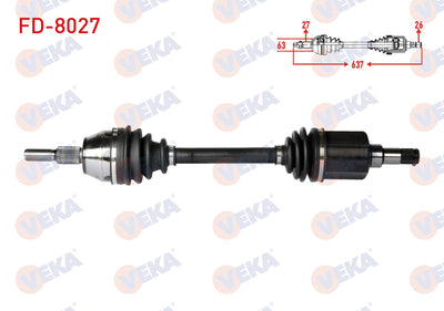Veka FD-8027 Complete Axle Left Front Ford Focus III 1.6 TDCi M-T Length 637mm 2011-2015 — Axles, CV Joints & Boots