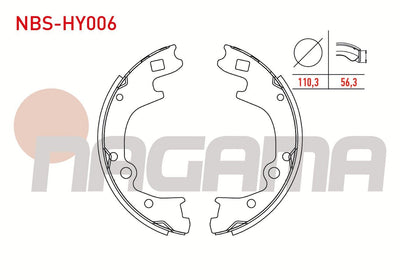 NAGAMA NBS-HY006 Brake Shoe Rear 220,6X56,3 mm Hyundai H100 2.5 D Van 2004-/ Kia K2500 2.5 2003-/ K2500 2.7 Pair Wheel 1993-/ Mazda E 2200 (Sr2) 2.2 D 1984-2004