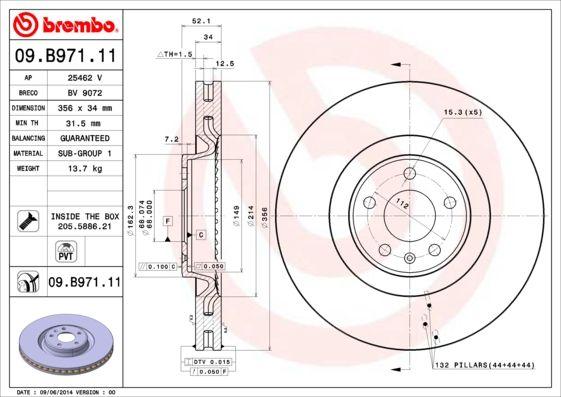 Brembo 09.B971.11 Brake Disc Front Audi A4/A5/A6/Q5, VW A6/A7/A8 356x34 — Brake Rotors & Drums