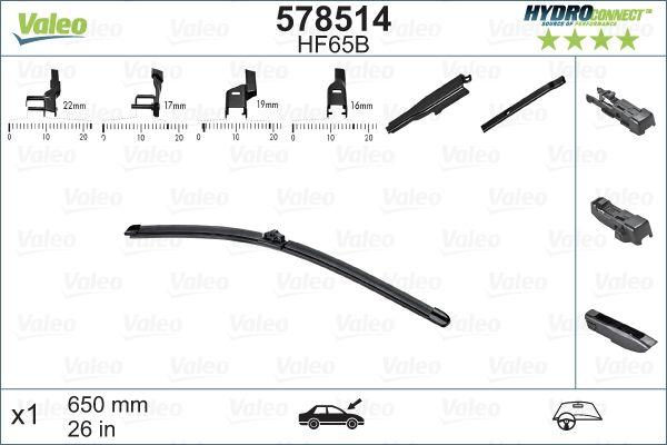Valeo 578514 Wiper Blade Single 65Cm 307-C4 X1 Hydroconnect Hf65b 650mm — Wipers