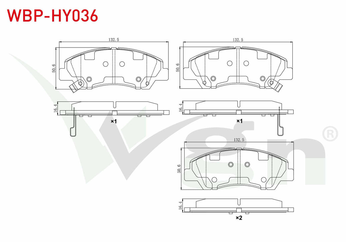 WGN WBP-HY036 Brake Pad Front with Wear Indicator Hyundai i10 (Ia) 1.2 2013-/ Hyundai i10 (Ia) 1.0 2013