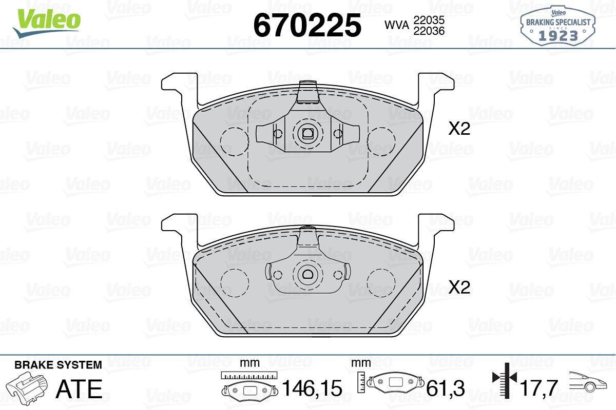 Valeo 670225 Brake Pad Front (146 mm) Volkswagen Golf VII Audi A3 Seat Leon Skoda Octavia III 12 — Brake Pads