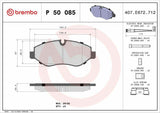 BREMBO P50085 Front Brake Pads - Compatible with Sprinter 906/907 & Crafter 315/639