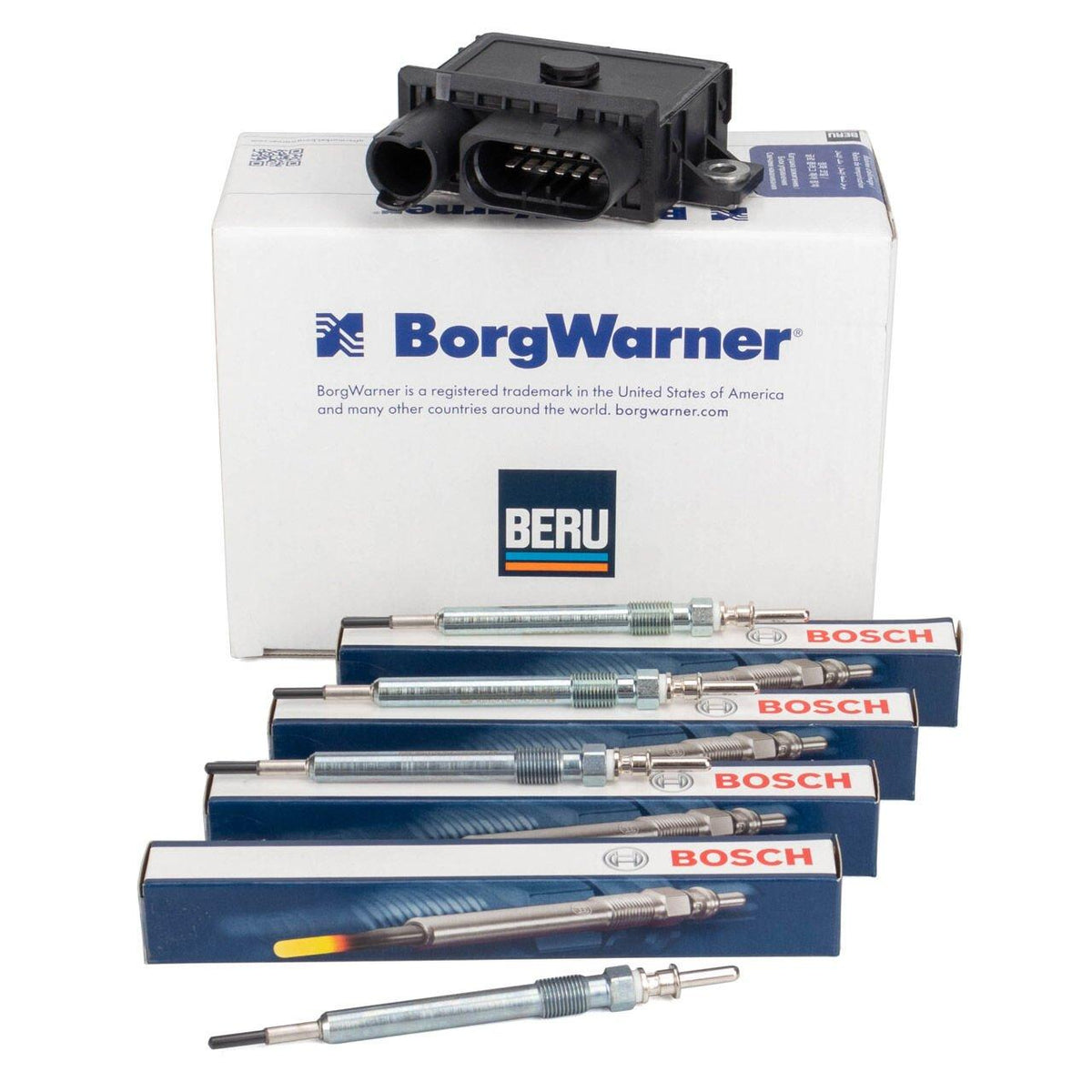 Beru BMW E60 520d N47 Motor Glow Plug Control Unit and 4 Glow Plug Set — Coils & Plugs