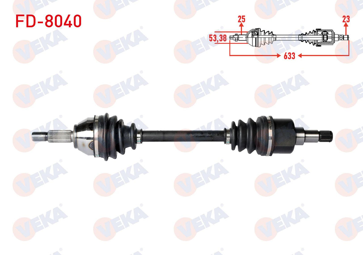 Veka FD-8040 Complete Axle Left Front Ford Focus I (Daw,Dbw) 1.4i 16V Length 633 mm 1998-2004 — Axles, CV Joints & Boots