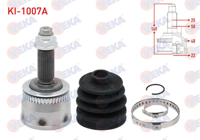 Veka KI-1007A CV Joint Left-Right Front Outer with ABS 48 Outer 25X22x50 Length 149mm Kia Cerato ( — Axles, CV Joints & Boots