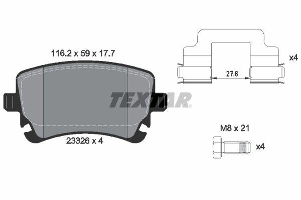 Textar 2332601 Brake Pad Rear A6 3.2Fsi 2001-09 A8 T5