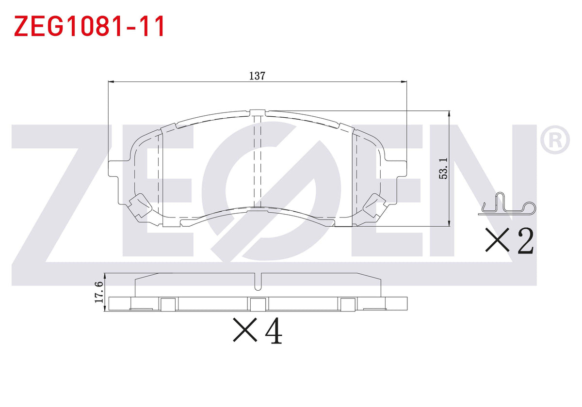 Zegen ZEG1081-11 Brake Pad Front Subaru Impreza 1.5-1.6i 2000-2012 / Forester 2.0 2008-/ Outback 2.0 D 2009-/ Legacy V 2.0i 2009-2014