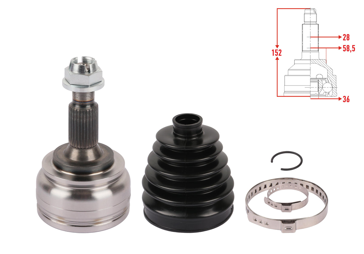 Veka CT-1005 CV Joint Left-Right Front Outer Length 152mm Citroen C5 AirCross 1.5 BlueHDi-1.6 Pure — Axles, CV Joints & Boots