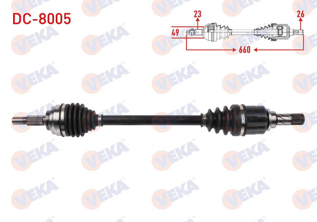 Veka DC-8005 Complete Axle Left Front Length 660mm Dacia Logan II / Sandero II 1.0 Sce 6 M-T 2016 — Axles, CV Joints & Boots