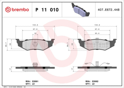 Brembo P11010 Brake Pad Rear Low-Met Chrysler — Brake Pads