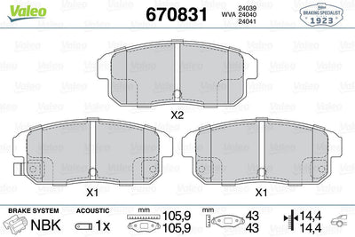 Valeo 670831 Brake Pad Rear-Mazda Rx8 1.3 03-12 Suzuki Ignis 1.3 1.5 00 — Brake Pads