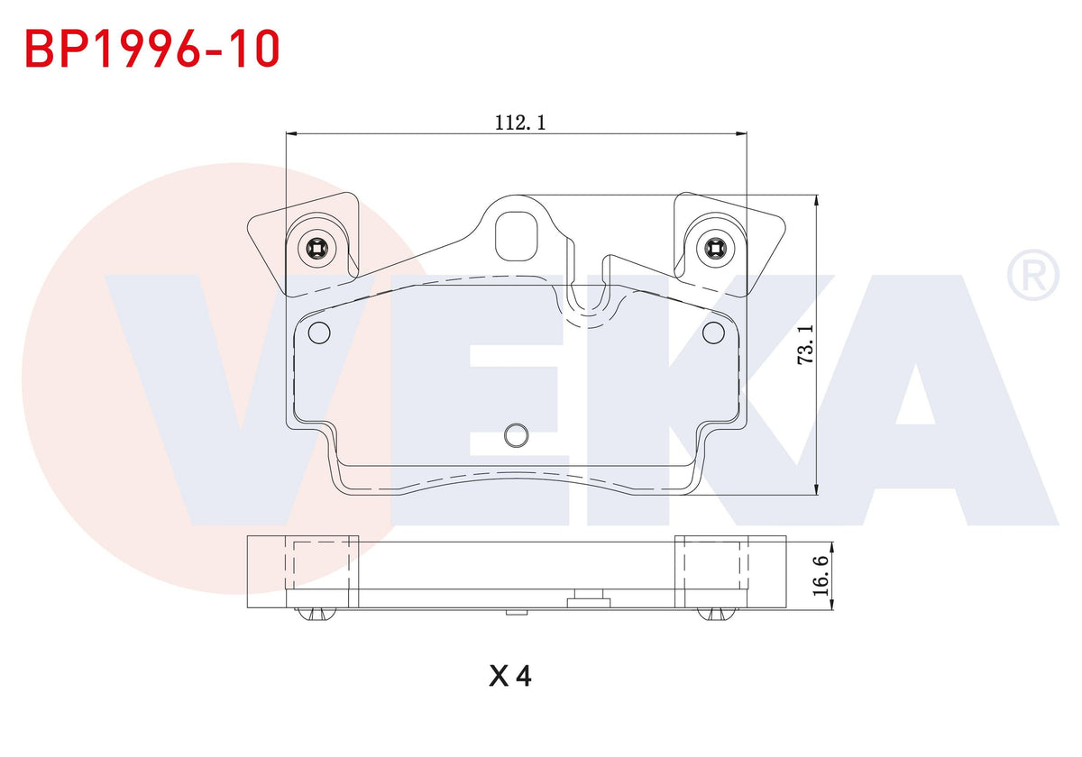 Veka BP1996-10 Brake Pad Rear Audi Q7 (4L) 3.0 TDI-4.2 FSI-4.2 TDI 2006-2015 / Porsche Cayenne (955) 3.2-S 4.5i — Brake Pads