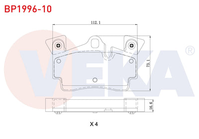 Veka BP1996-10 Brake Pad Rear Audi Q7 (4L) 3.0 TDI-4.2 FSI-4.2 TDI 2006-2015 / Porsche Cayenne (955) 3.2-S 4.5i — Brake Pads