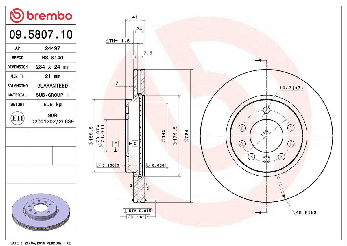 Brembo 09.5807.10 Brake Disc Front Standard Opel — Brake Rotors & Drums