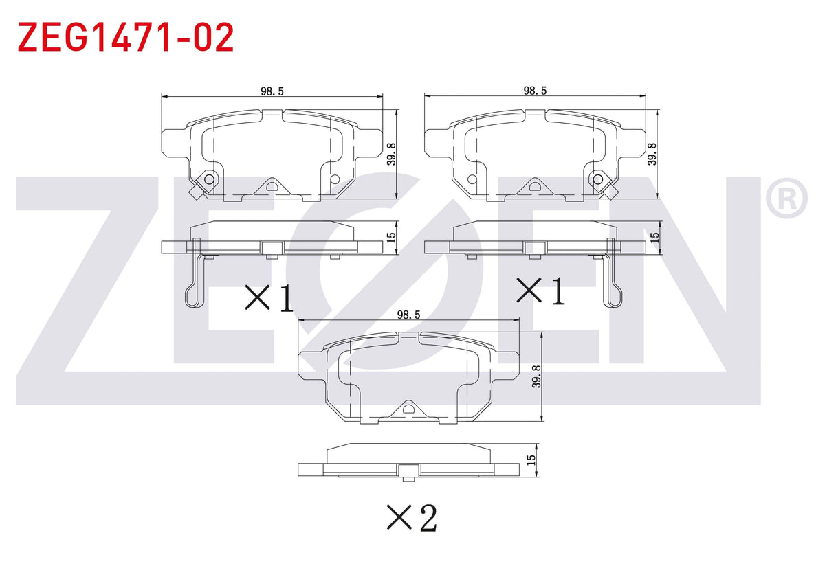 Zegen ZEG1471-02 Brake Pad with Wear Indicator Rear Suzuki Vitara (Ly) 1.4i-1.6i 2015-/ Swift IV 1.2-1.3 DDiS 2010-/ Sx4 S-Cross 1.6 DDiS 2013